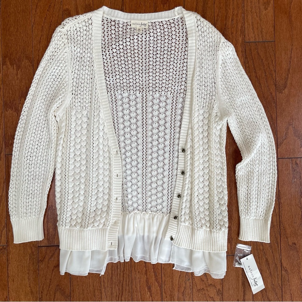 NWT Maison Jules Knit Cardigan Cream Size M